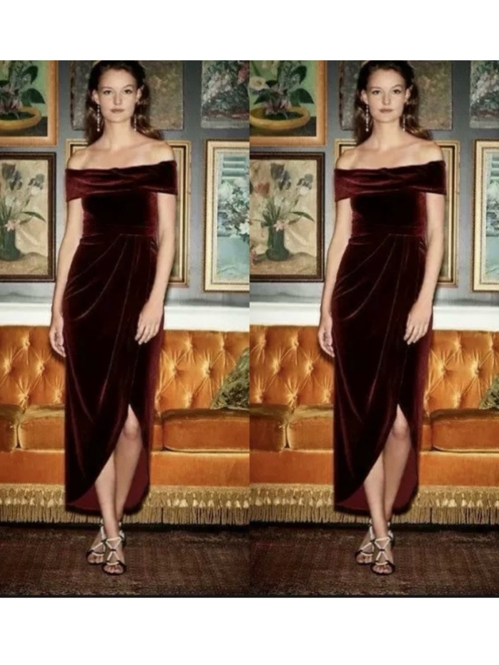 BHLDN Edison Burgundy Velvet Midi Dress Anthropologie Size 4